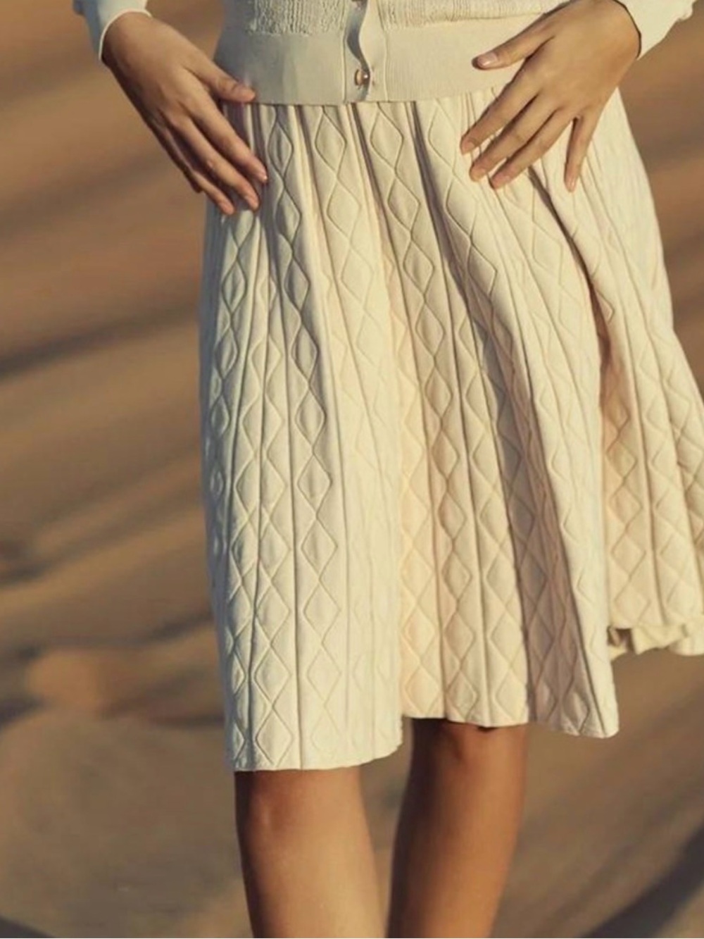 Women's Cream Quilted Midi Skirt